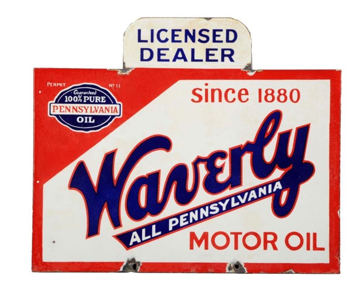WAVERLY MOTOR OIL DIECUT PORCELAIN SIGN.          