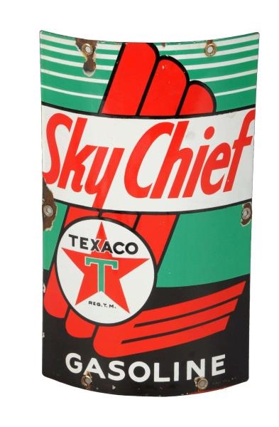 TEXACO (WHITE T) SKY CHIEF PORCELAIN CURVED SIGN. 