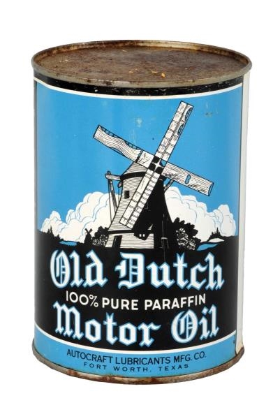 OLD DUTCH MOTOR OIL OF TEXAS ROUND QUART CAN.     