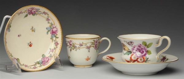 LOT OF 4: 18TH CENTURY CHINA CUPS WITH SAUCERS.   