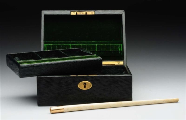 LOT OF 2: JEWELRY BOX & IVORY CIGARETTE HOLDER.   