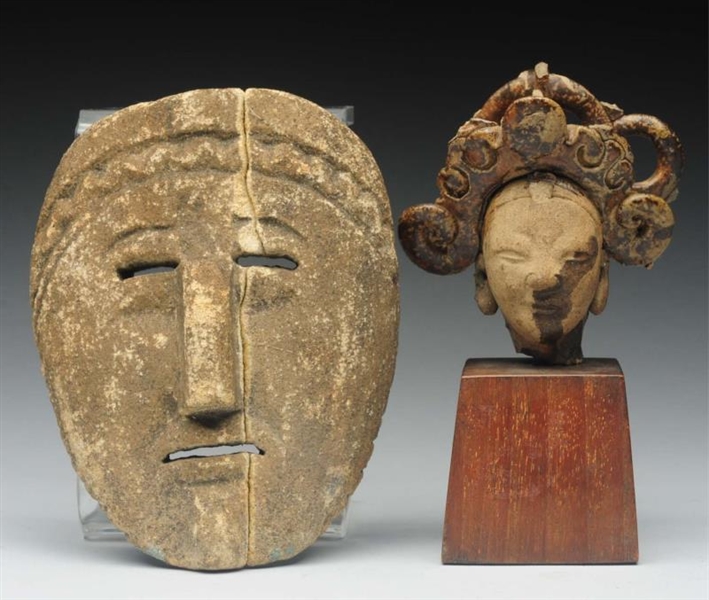 LOT OF 2: STONE MASK & ANCIENT HEAD IN STAND.     