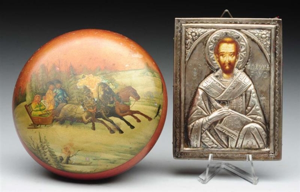 LOT OF 2: ICON AND RUSSIAN BOX.                   