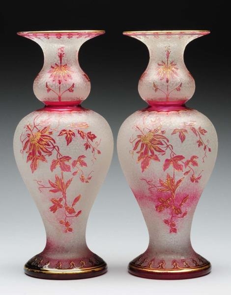 PAIR OF SIGNED DAME NANCY CAMEO GLASS VASES.      