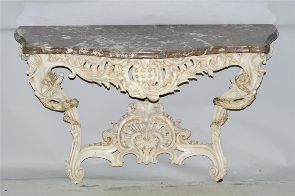 19TH C LOUIS 15TH CARVED FRENCH MARBLE TOP CONSOLE