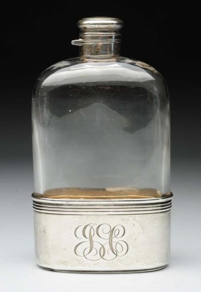 STERLING SILVER BAILEY BANKS & BIDDLE GLASS FLASK.