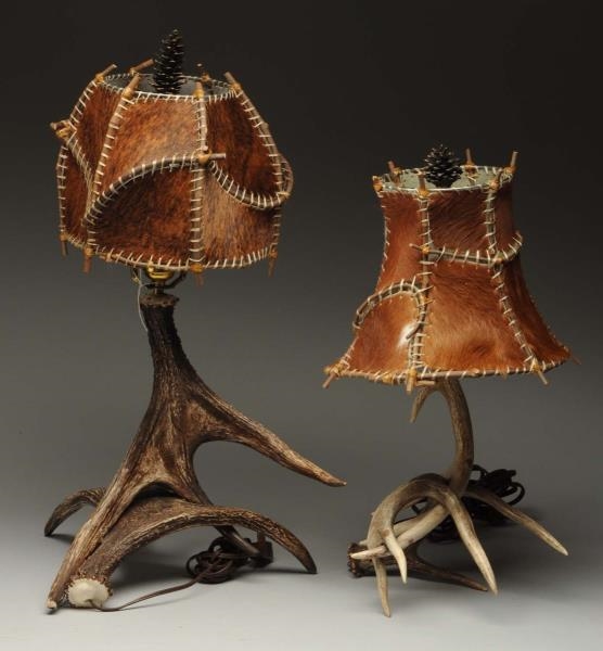 SET OF 2 HORN LAMPS WITH SHADES.                  