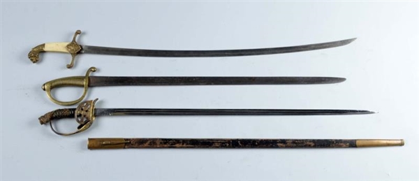 LOT OF 3: HUNGARIAN SABERS & OFFICERS SWORD.      