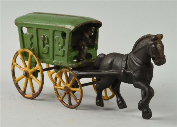 LOT OF 2: CAST IRON AMERICAN HORSE DRAWN WAGONS.  