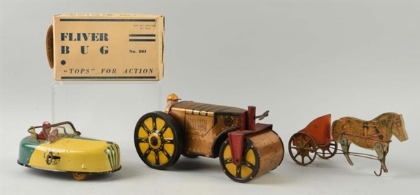 LOT OF 3: AMERICAN TIN LITHO & WOODEN VEHICLE TOYS