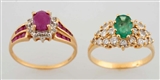 A GROUP OF TWO GEMSTONE, DIAMOND AND GOLD RINGS   