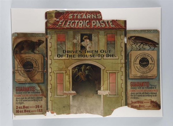 STEARNS RAT & ROACH ELECTRIC PASTE TRI-FOLD SIGN.