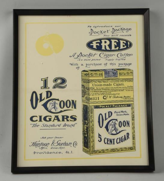 OLD COON CIGARS PAPER ADVERTISING POSTER.         