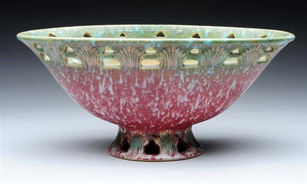 ROSEVILLE RED FERELLA CENTERPIECE FOOTED BOWL.    
