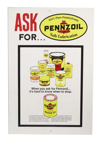 ASK FOR PENNZOIL PLASTIC ADVERTISING SIGN         