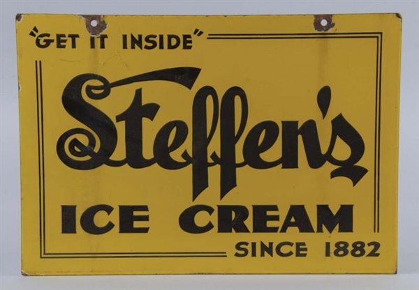 STEFFENS ICE CREAM DOUBLE SIDED PORCELAIN SIGN   