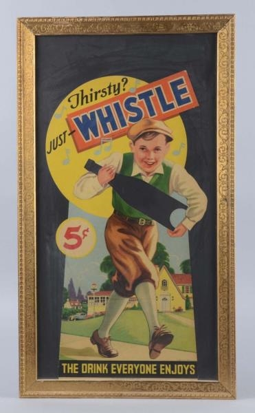 THIRSTY? JUST WHISTLE WITH BOY CARDBOARD SIGN     