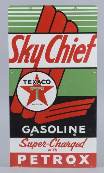 LARGE TEXACO (WHITE-T) SKY CHIEF PORCELAIN SIGN   
