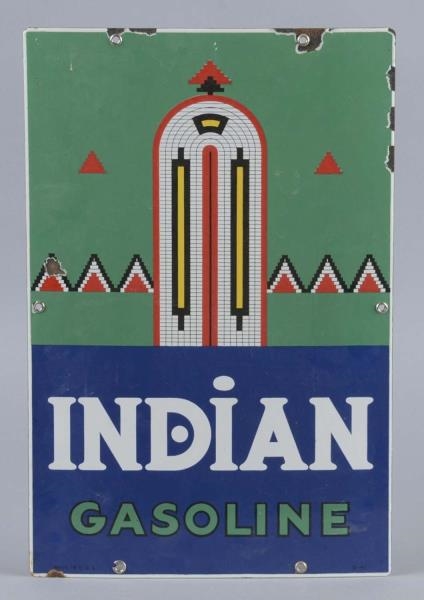 INDIAN GASOLINE WITH LOGO PORCELAIN SIGN          