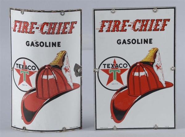 LOT OF 2: SMALL TEXACO (WHITE-T) FIRE CHIEF SIGNS 