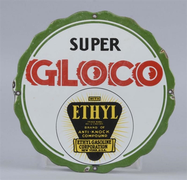 SUPER GLOCO WITH ETHYL LOGO PORCELAIN SIGN        