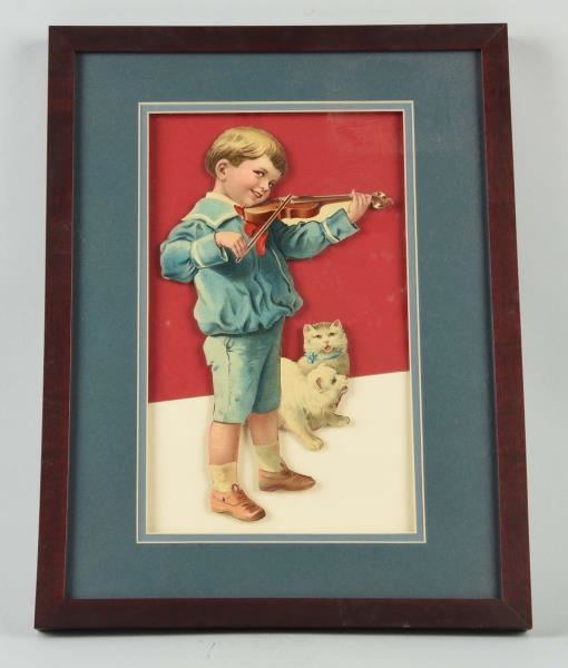 FRAMED DIE-CUT POSTER WITH BOY PLAYING VIOLIN.    