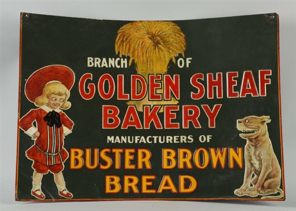 BUSTER BROWN BREAD EMBOSSED TIN ADVERTISING SIGN. 