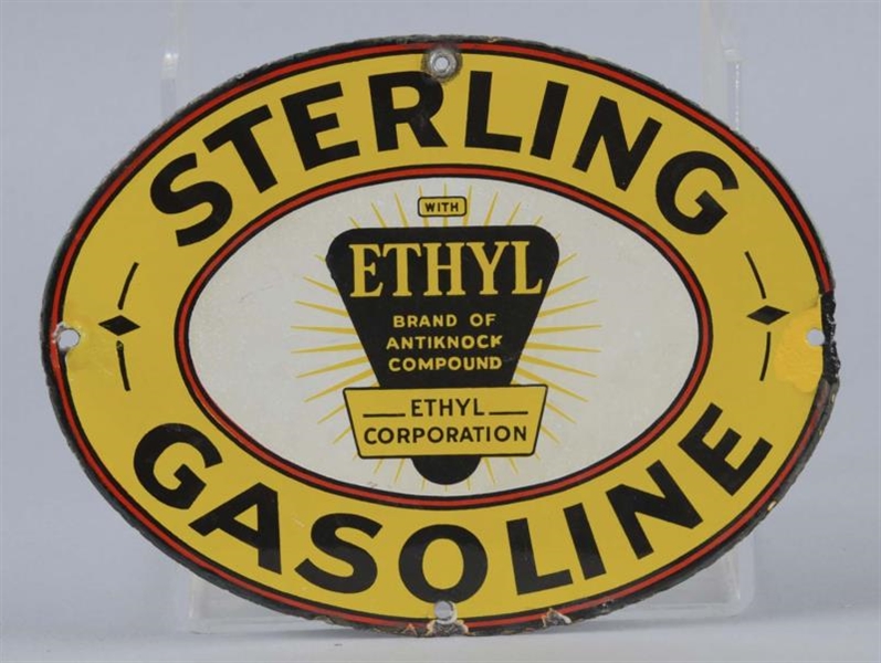 STERLING GASOLINE WITH ETHYL LOGO OVAL SIGN       