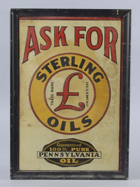 ASK FOR STERLING OILS WITH LOGO EMBOSSED TIN SIGN 