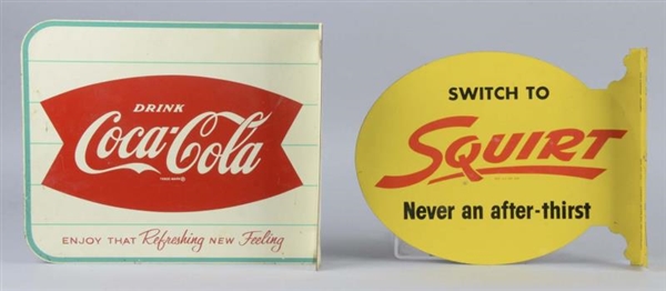 LOT OF 2: COCA COLA AND SQUIRT TIN FLANGE SIGNS   