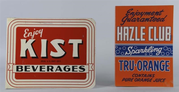 LOT OF 2: HAZLE CLUB & KIST SODA TIN FLANGE SIGNS 