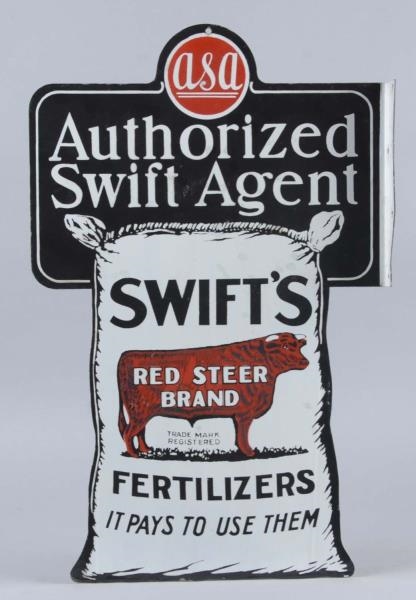 SWIFTS RED STEER BRAND PORCELAIN FLANGE SIGN     