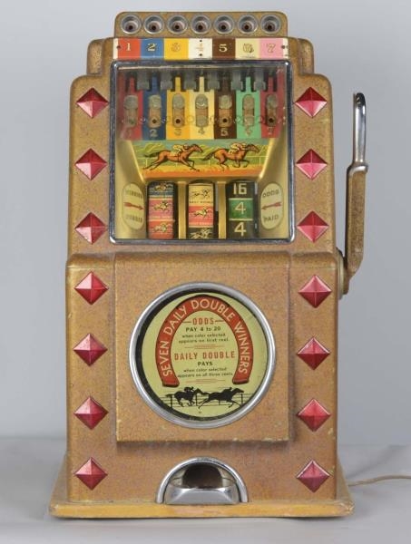 RARE 5¢ CAILLE HORSE RACE MULTI BELL SLOT MACHINE 