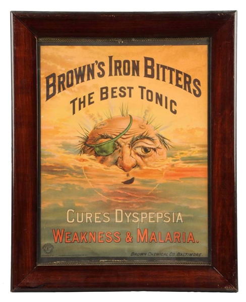 BROWNS IRON BITTERS LITHOGRAPH ADVERTISING SIGN. 