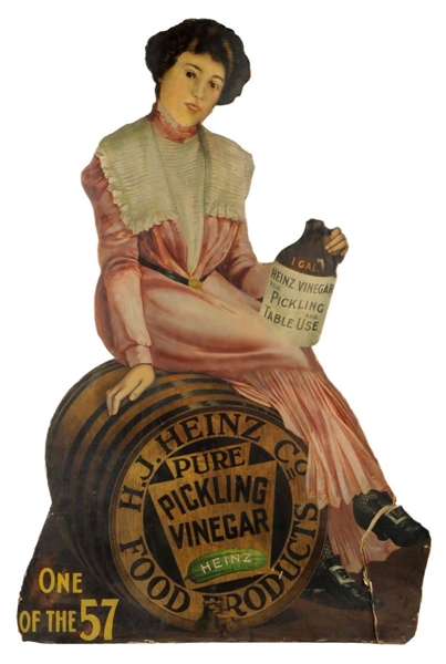 EARLY HEINZ VINEGAR DIECUT ADVERTISING SIGN.      