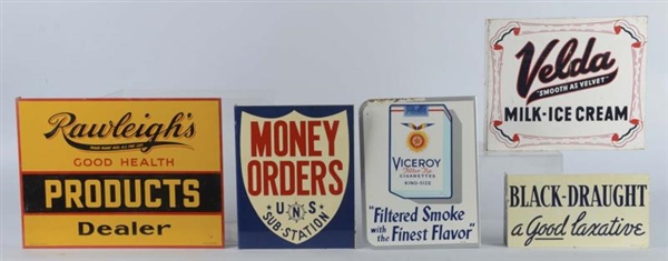 LOT OF 5: ADVERTISING TIN FLANGE SIGNS            