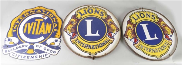 LOT OF 3:  CIVITAN AND LION CLUB PORCELAIN SIGNS  