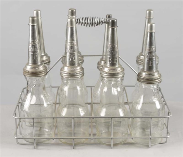 LOT OF 8: OIL BOTTLES WITH MOBIL SPOUTS           