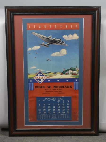 1942 SKELLY GASOLINE FRAMED CALENDAR              