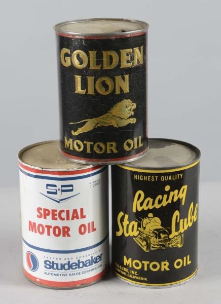LOT OF 3: ONE QUART ROUND MOTOR OIL CANS          