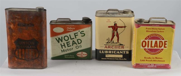 LOT OF 7: LARGER OIL CANS UP TO TWO GALLONS       