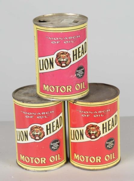 LOT OF 3: GILMORE LION HEAD MOTOR OIL             
