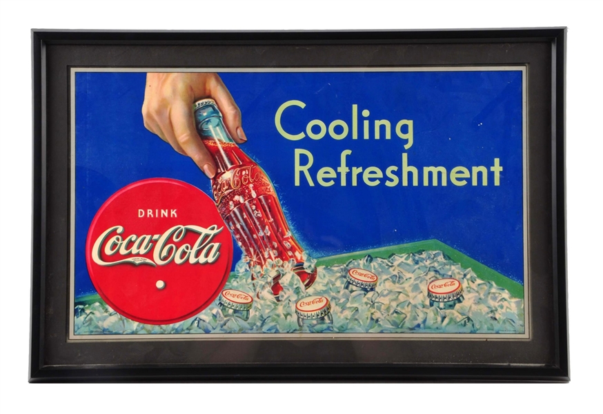 1935 COCA COLA "COOLING REFRESHMENT" SIGN.        