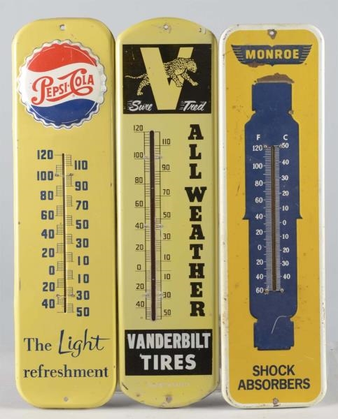 LOT OF 3:  ADVERTISING TIN THERMOMETER SIGNS      