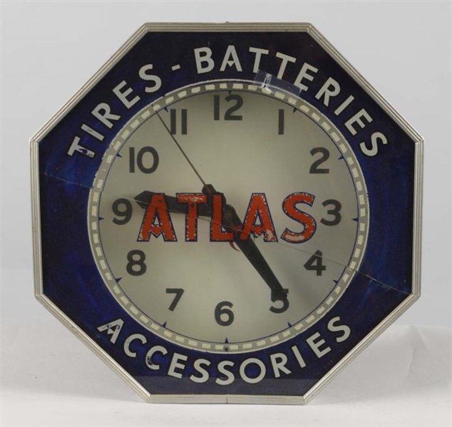 ATLAS TIRES & BATTERIES NEON CLOCK                