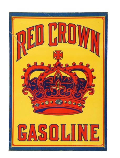 TIN RED CROWN GASOLINE ADVERTISING SIGN.          