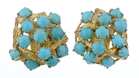 A PAIR OF TURQUOISE EARRINGS.                     