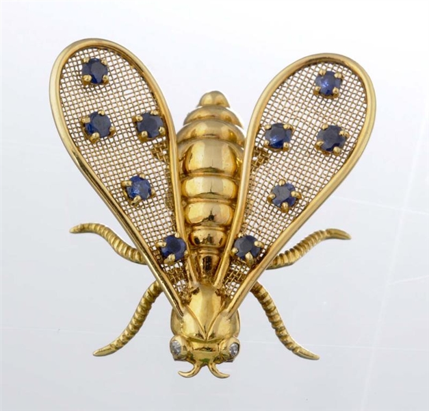 A SAPPHIRE AND DIAMOND BROOCH, CHAUMET.           