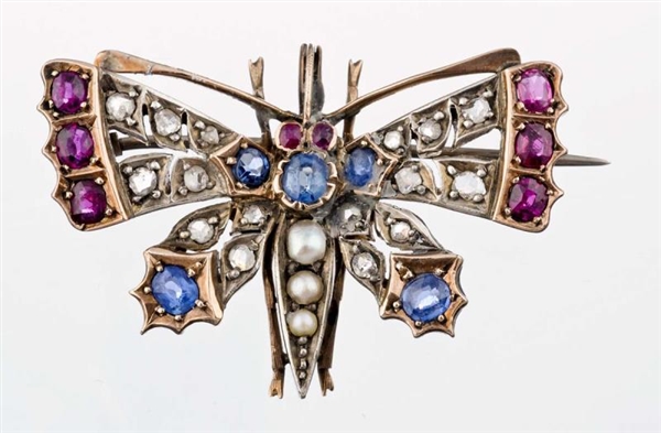 A VICTORIAN GEM SET, DIAMOND AND SEED PEARL BROOCH