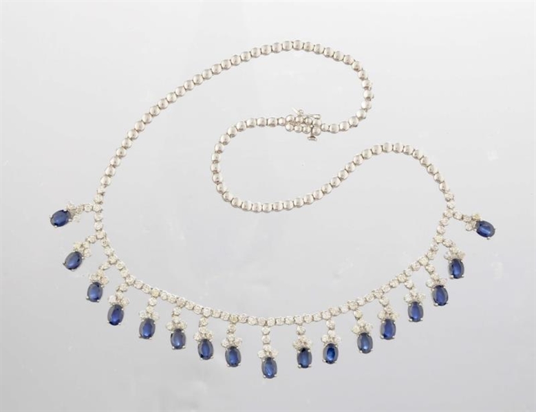 A SAPPHIRE AND DIAMOND NECKLACE.                  
